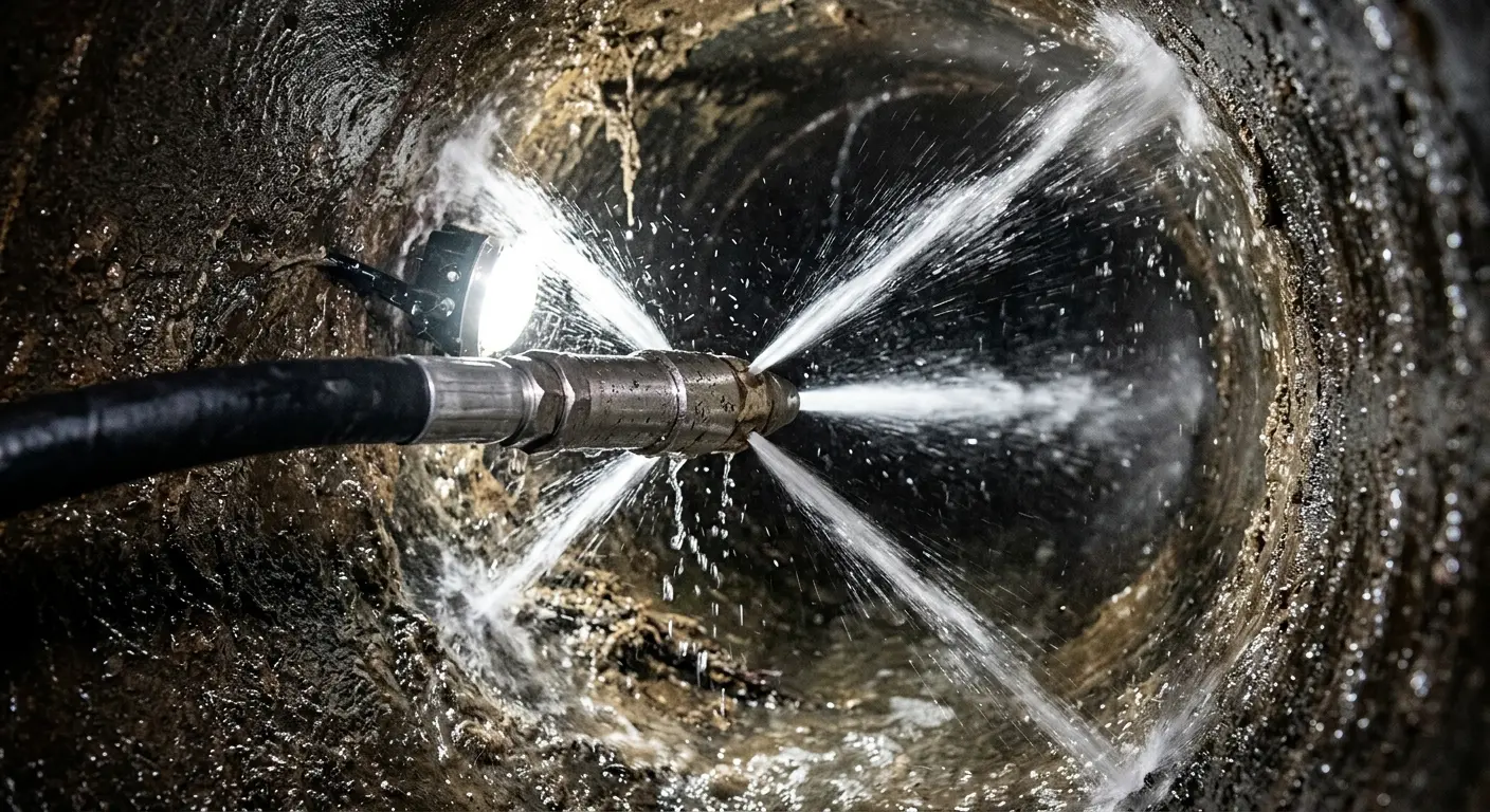 High-pressure hydro jetting nozzle cleaning sewer pipe for Sewer Cleanout in Mattoon